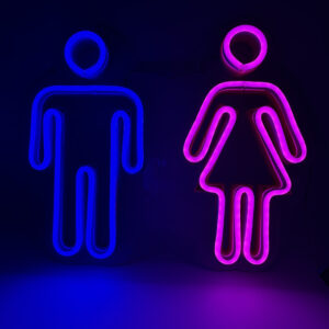 Placa Luminosa Neon Banheiro, Boneco, Fem E Masc. Wc (JUNTOS) 25cm x 30cm